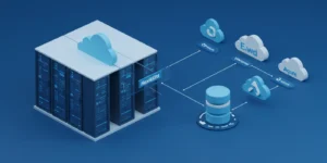 하이브리드 클라우드 아키텍처 다이어그램: 내부 클라우드와 외부 클라우드의 안전한 데이터 연동