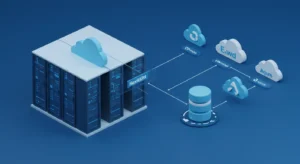 하이브리드 클라우드 아키텍처 다이어그램: 내부 클라우드와 외부 클라우드의 안전한 데이터 연동