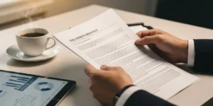 2025년 운전자보험 개정안 보장 내용을 검토하고 있는 전문가의 모습