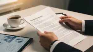 2025년 운전자보험 개정안 보장 내용을 검토하고 있는 전문가의 모습