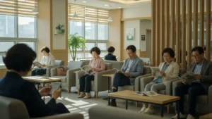 건강검진을 위한 대기실에서 편안한 모습
