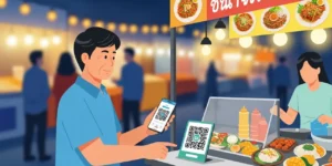 태국 GLN 결제 방법 QR 코드로 스마트폰 결제하는 모습