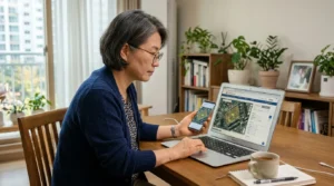 2026년 K-Geo 플랫폼에서 조상땅찾기 온라인 신청을 통해 부모님 명의 토지를 조회하는 화면
