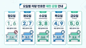 차량 5부제 요일별 번호판 끝자리 기준표 2026