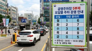공영주차장 5부제 요일표 번호판 끝자리 제한 안내